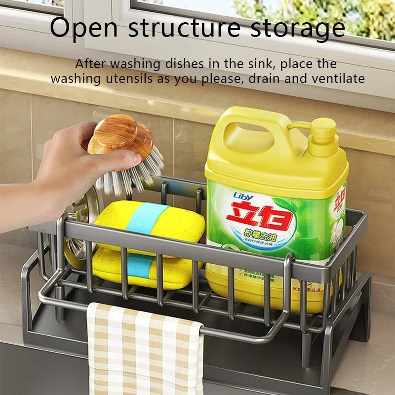 New Kitchen Sponge Rack Drain Water Place Dish Soap Organize Rags Multi Functional Large Capacity Countertop and Store Items