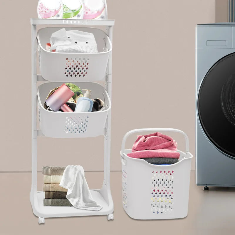 Bathroom Clothes Storage Laundry Hamper Basket Sorter Organizer Shelf Rolling Cart Laundry Modern Minimalist White Baskets