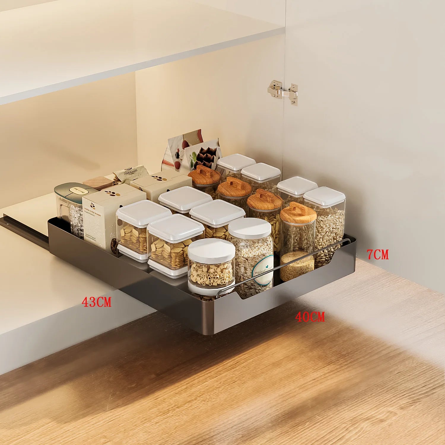 Pull Out Cabinet Organizer Fixed With Adhesive Film, Heavy Duty Sliding Cabinet Storage Drawer for Kitchen Cupboard