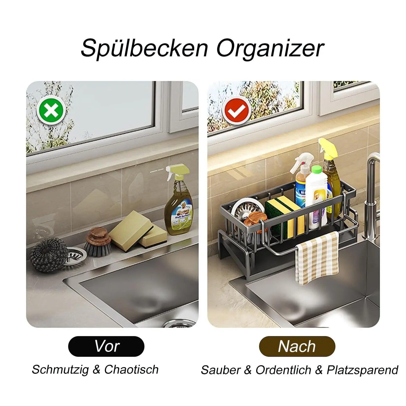 New Kitchen Sponge Rack Drain Water Place Dish Soap Organize Rags Multi Functional Large Capacity Countertop and Store Items