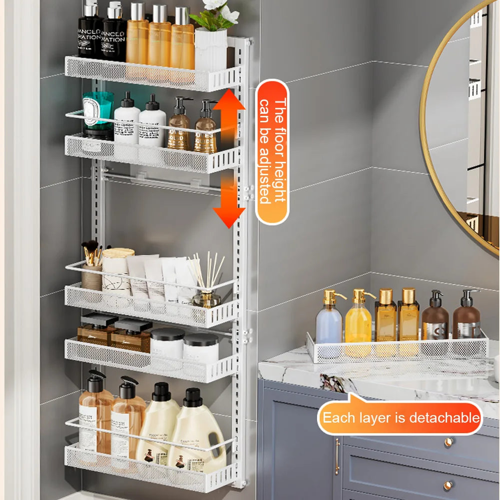 6-Tier Over The Door Pantry Organizer with Adjustable Baskets Metal Wall Mount Spice Rack for Kitchen Bathroom Bedroom