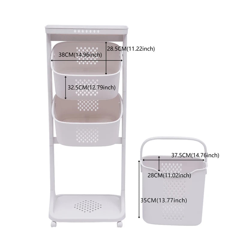 Bathroom Clothes Storage Laundry Hamper Basket Sorter Organizer Shelf Rolling Cart Laundry Modern Minimalist White Baskets
