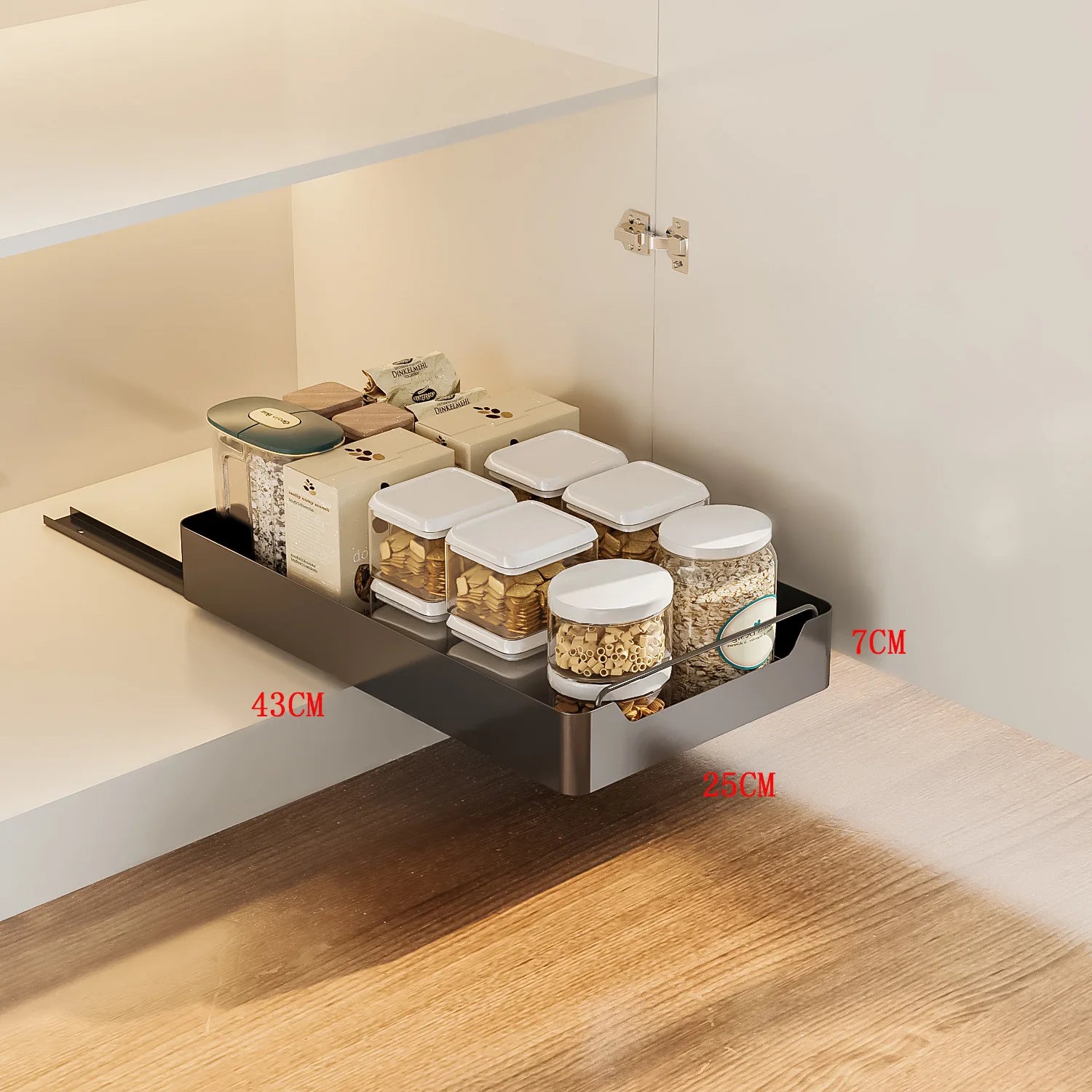 Pull Out Cabinet Organizer Fixed With Adhesive Film, Heavy Duty Sliding Cabinet Storage Drawer for Kitchen Cupboard