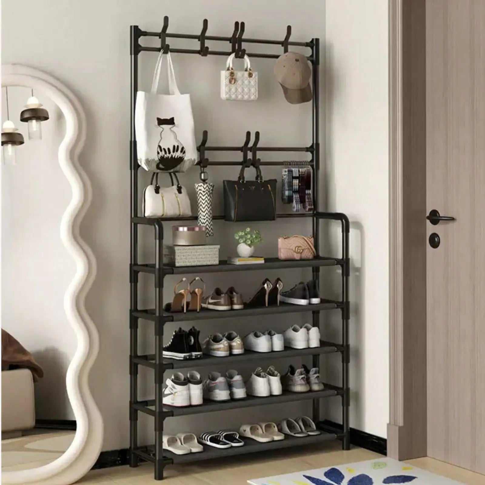 Includes 8 double-hook stainless steel combination racks,suitable for bedrooms, corridors, bathrooms, hat racks, and shoe racks.
