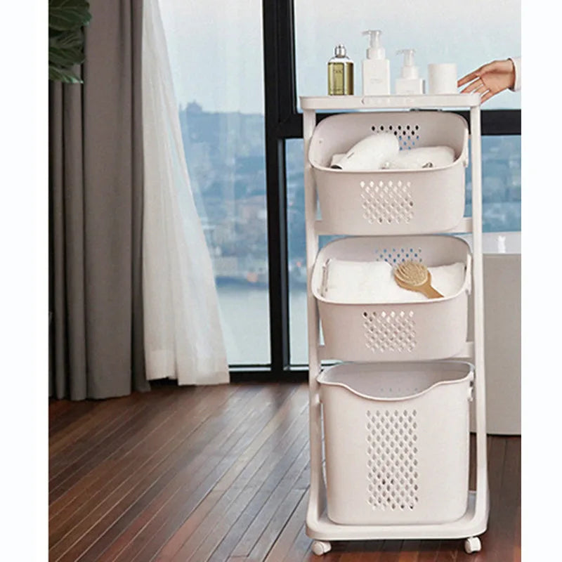 Bathroom Clothes Storage Laundry Hamper Basket Sorter Organizer Shelf Rolling Cart Laundry Modern Minimalist White Baskets