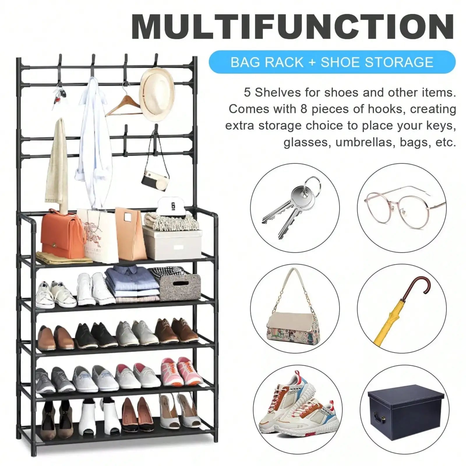 Includes 8 double-hook stainless steel combination racks,suitable for bedrooms, corridors, bathrooms, hat racks, and shoe racks.
