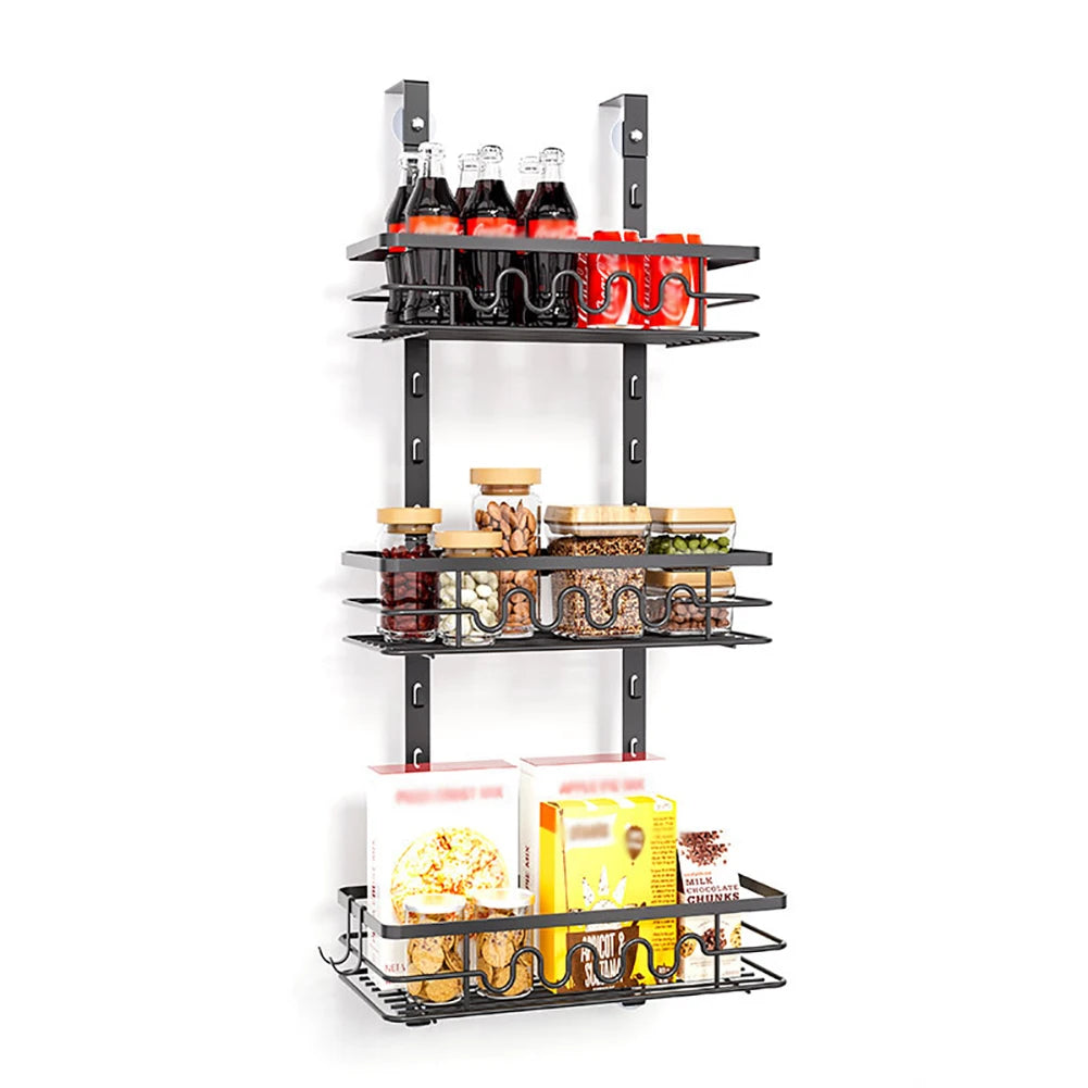 Over The Door Pantry Organizer, Metal Multi-Layer Wall Mounted Behind Door Hanging Storage Organizer Shelf for Kitchen Bathroom
