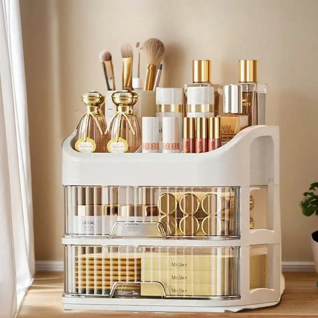 3-5 Tier Dressing Table Organizer. 2 drawers for skincare, makeup, nail polishes—fits vanities/bathrooms/bedrooms.
